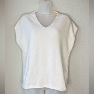 Sud Express Cashmere Sweater Top M/L Ivory‎ V-Neck Cap Sleeve Relaxed Fit